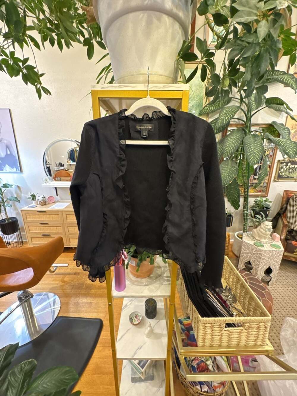 Size Small Bagatelle Cardigan Jacket SBlack Ruffle Open Front